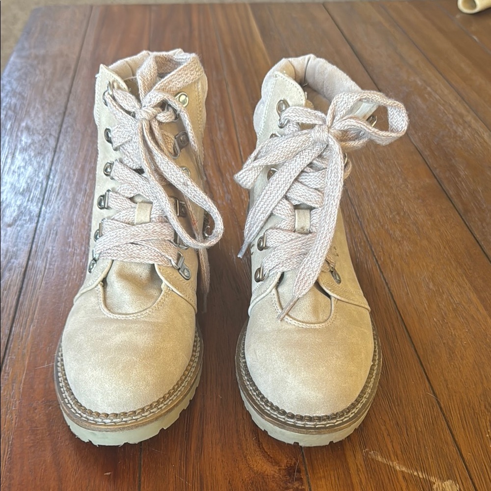 Women's Beige Lace-Up Ankle Boots